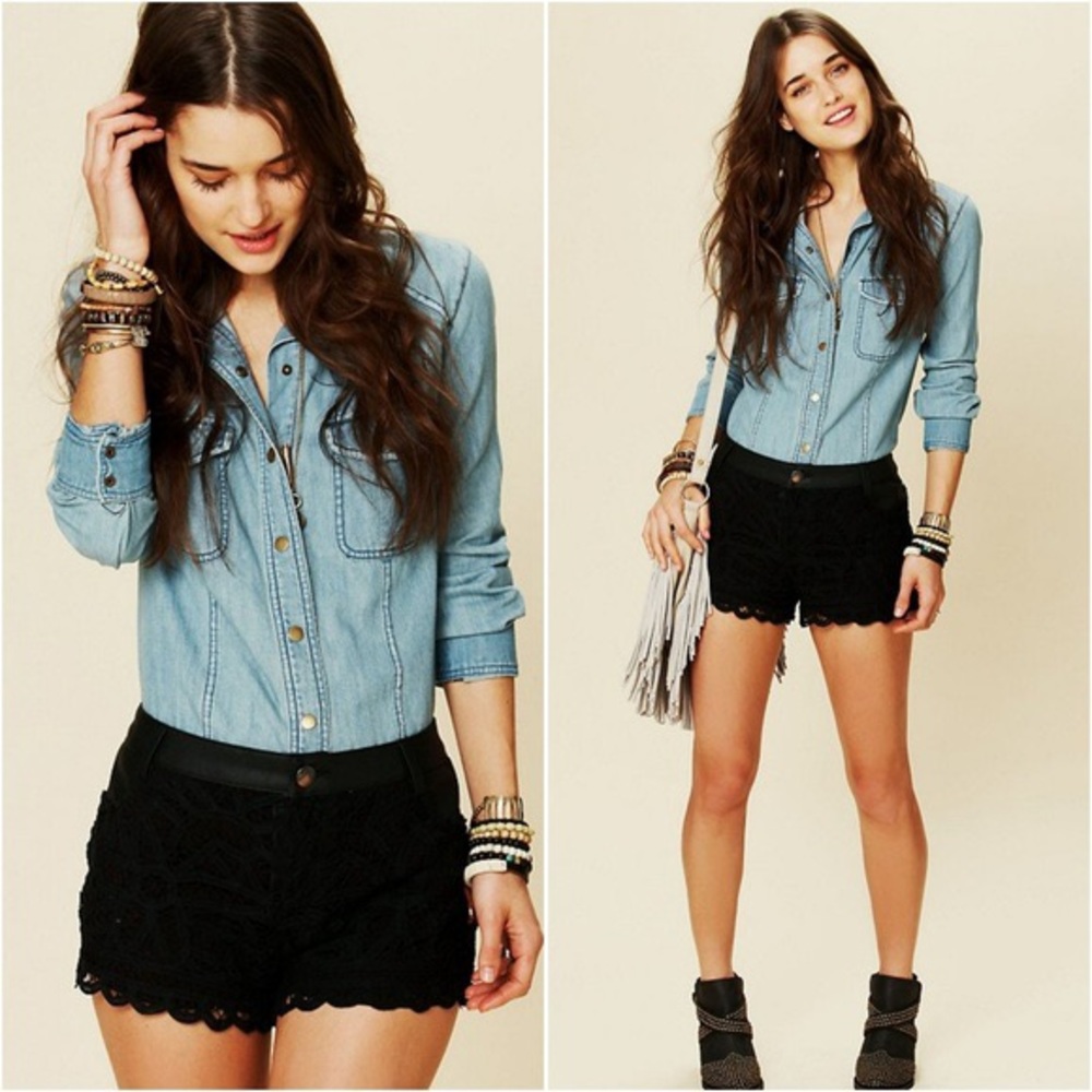 Free People Black Lace Shorts